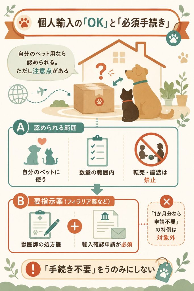 ペット薬個人輸入の合法範囲と要指示薬の手続き図