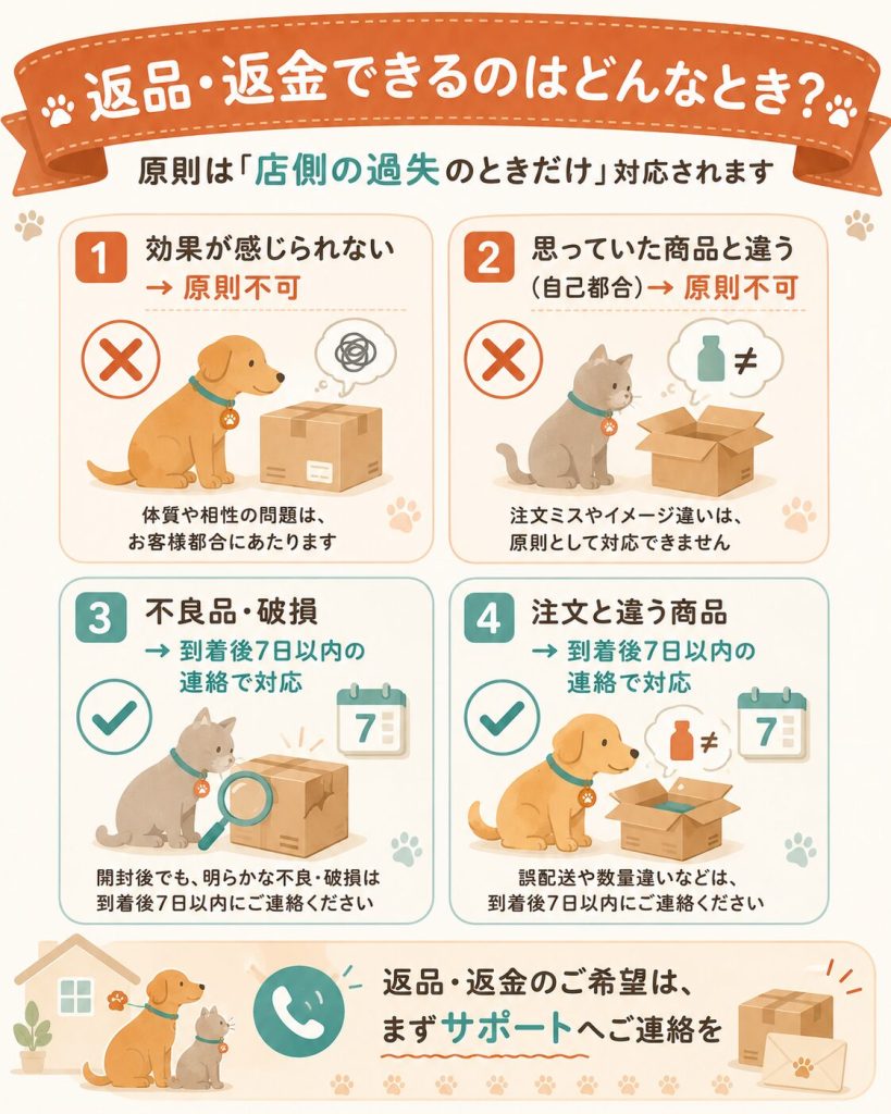 返品返金できる場合と原則不可の場合を整理した図