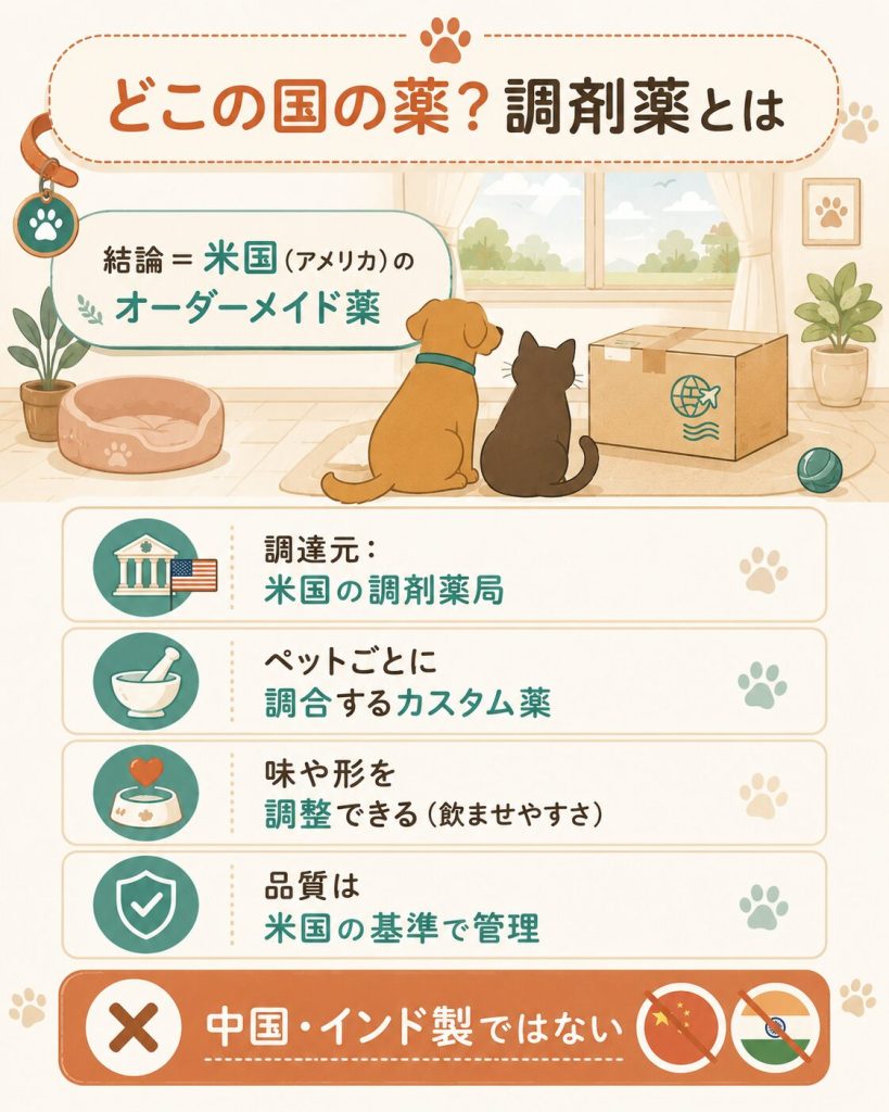 調剤薬の調達元と特徴を示す解説図