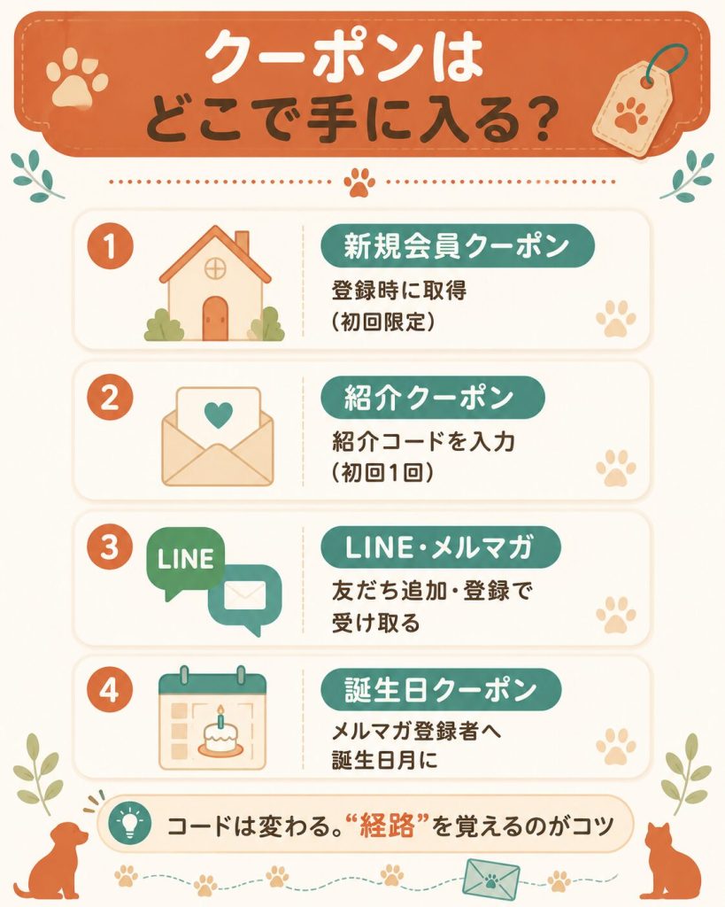 クーポンの入手経路を整理した図解
