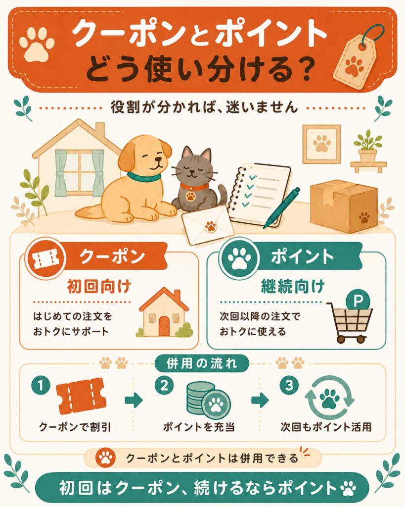 クーポンとポイントの使い分けを示した図解