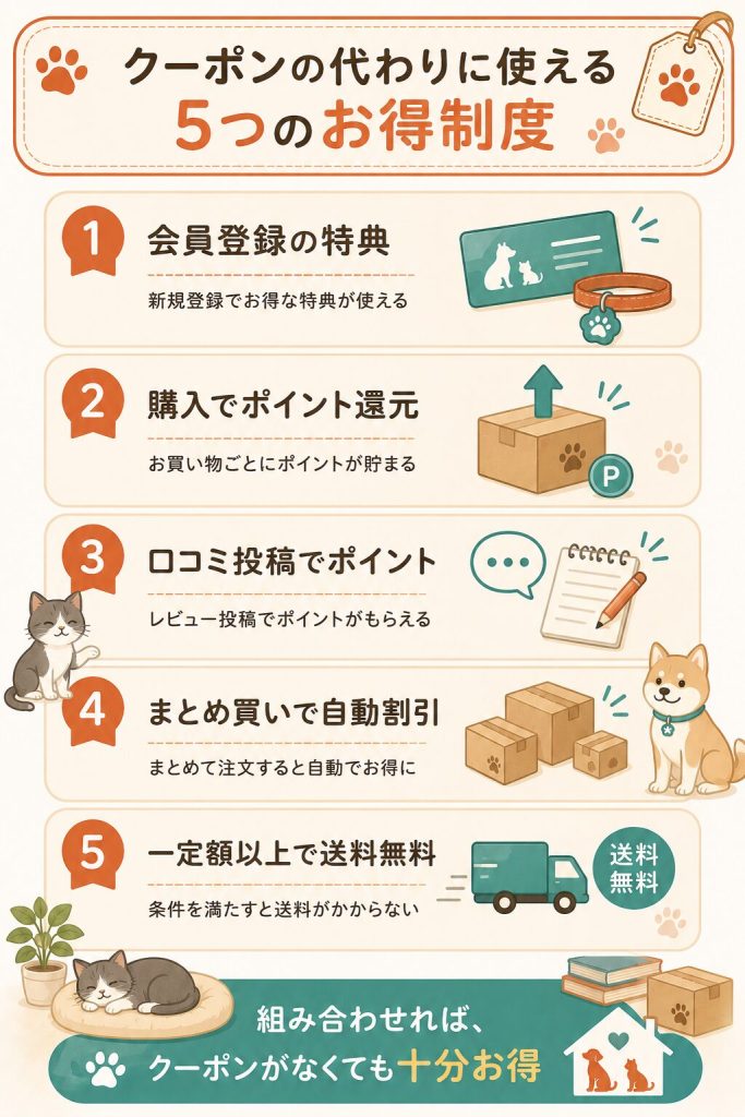 クーポンの代わりに使える5つのお得制度の一覧図