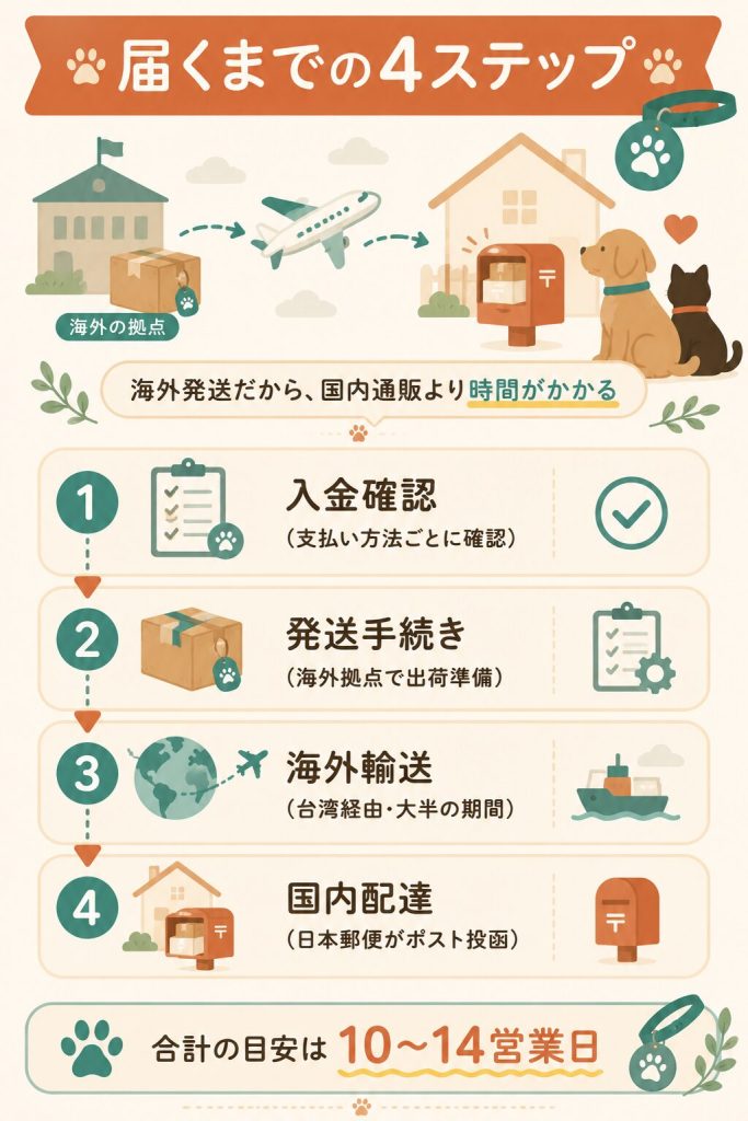 注文から到着までの4ステップと日数の目安の図解